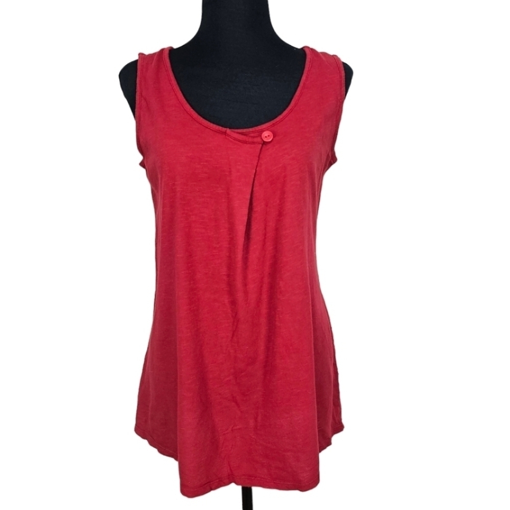 Flax Cotton Red Pull On Lightweight Sleeveless Tank Top Button Front Detail S